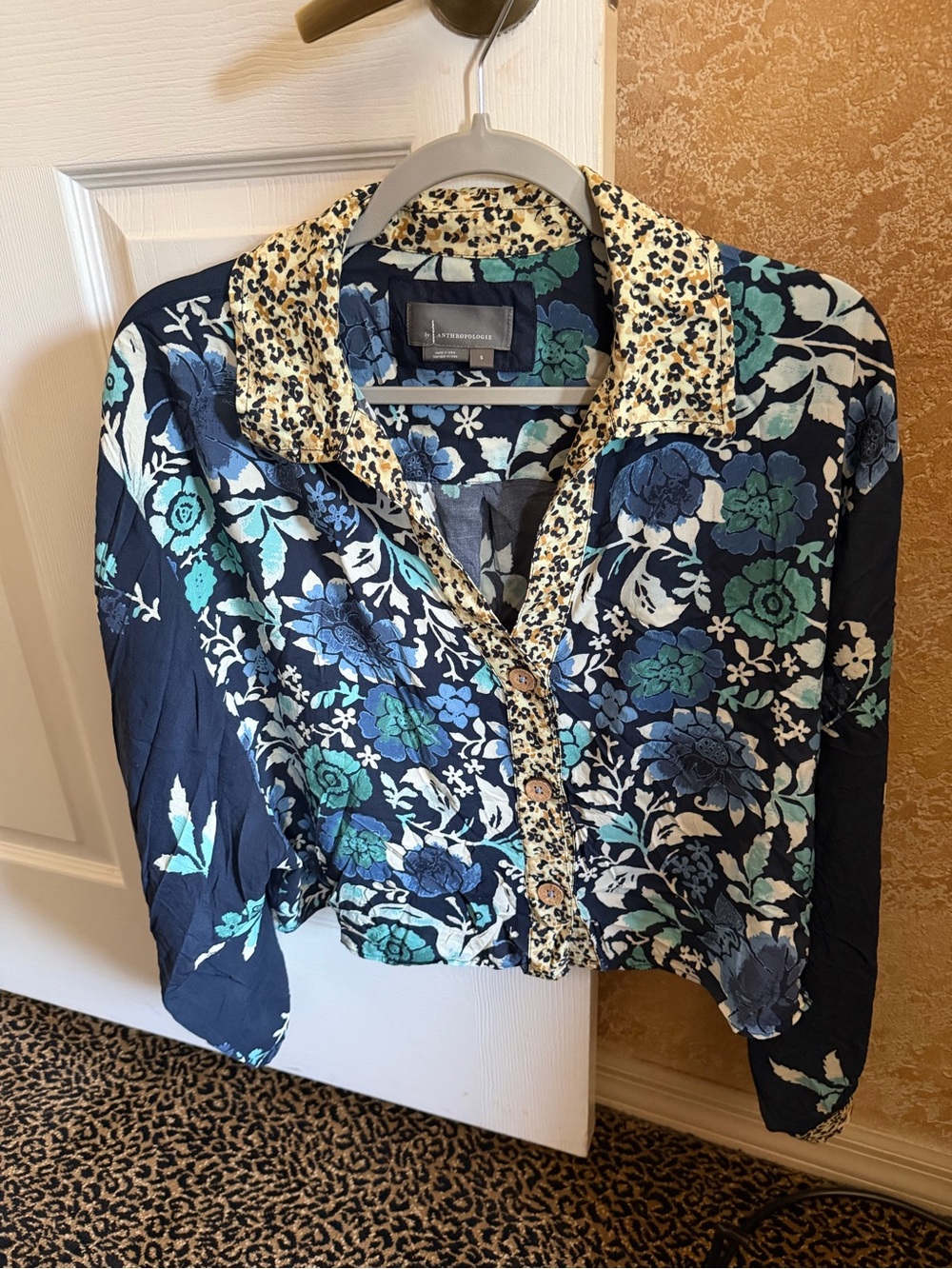 Anthropologie NWOT Floral Button-Up Blouse with Contrast Collar